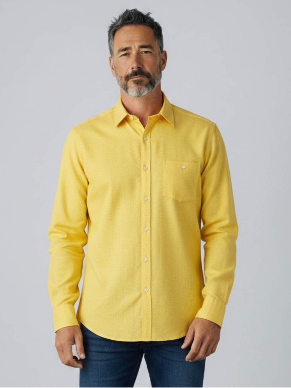 James Tattersall Mens Large Yellow Textured Oxford Long Sleeve Button Down